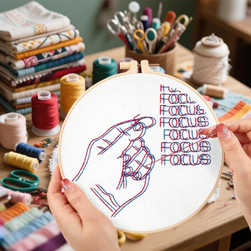 Crafmanoe Easy Hand Embroidery Kits for Beginners Adults, Focus Embroidery Starter Kits, Counted Cross Stitch Kits for Beginners Craft Kits for Adults Women, Embroidery Hoops, Thread & Video Tutorial - Image 5